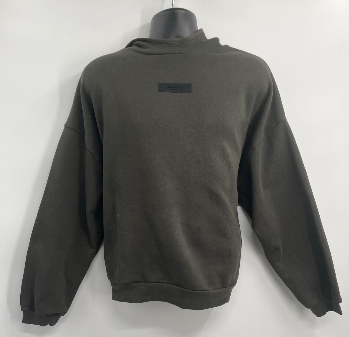 Fear of God Essentials Men's Applique Box Logo Olive Long Sleeve Hoodie Size M
