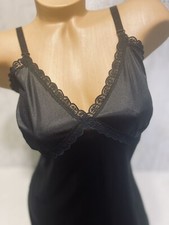 Sz 36 black VTG full dress Nylon slip or chemise Retro Sissy Sexy USA Made #S8