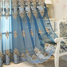 European Floral Embroidered Sheer Curtain Luxury Curtain for Living Room 1 Panel