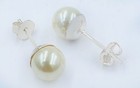 Silver - 8mm - Made in Usa Genuine White Pearl Stud Earrings .925 Sterling