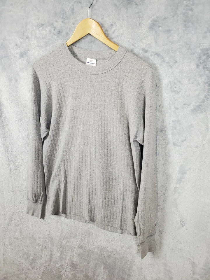 Champion Shirt Men's M Heather Gray Long Sleeve Outdoor Ribbed Stretch - Image 2 of 4