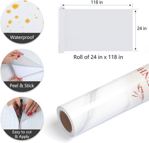 Large 19.37 Sq Ft White Marble Contact Paper - Removable Vinyl for Easy DIY - Picture 8 of 9
