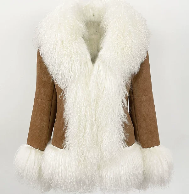 Mujeres Real Mongol Piel Borde Real Piel de Conejo Forrada Chaqueta Prendas de abrigo cálidas Foto 4 de 4