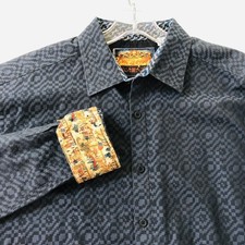 Robert Graham Shirt Mens XL Blue Black Geometric Button Up Classic Fit Cuffs