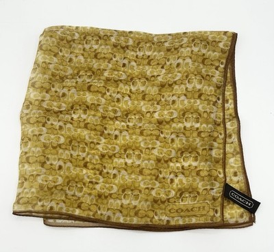 Authentic Coach Silk Blend Brown And Gold Logo Pattern Scarf 20  Square Sheer