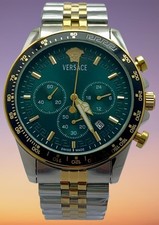 Luxury Two-Tone Versace Green Dial Chronograph/Date Display Quartz Men's Watch