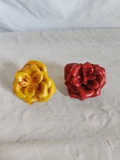 Vintage Plastic Glitter Rose Flower Hair Clips Retro Alligator Yellow Red Pair