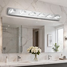 38" Vanity Light Bathroom Mirror Bubble Crystal Sconce Chrome 6 Lights Wall Lamp