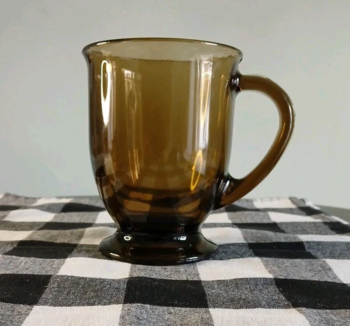 Vintage Anchor Hocking Brown Amber Glass Footed Mug, No Flaws 