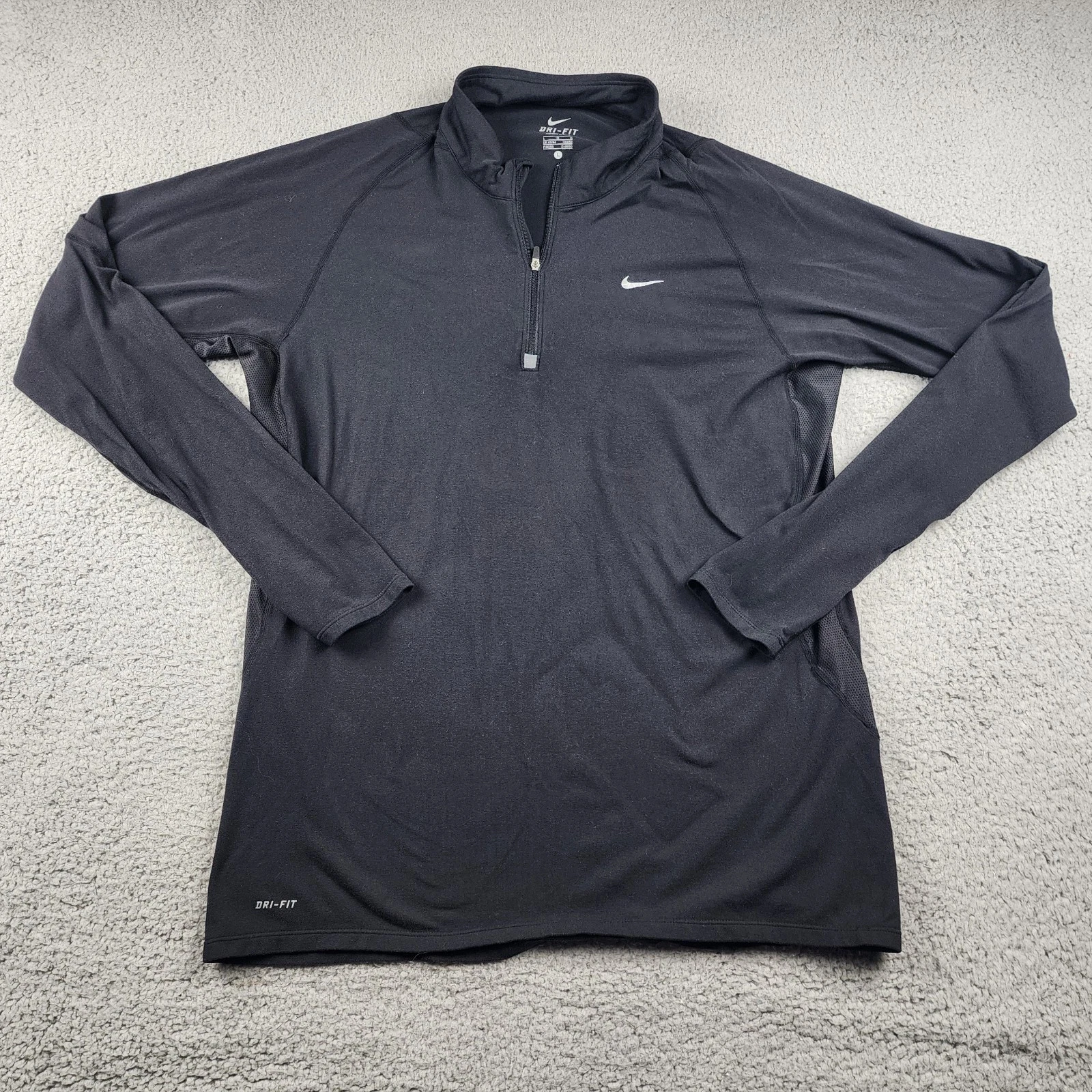 Nike Shirt Mens Large Black Dri Fit Performance Running 1/4 Zip Training Sweater