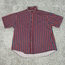 Vintage Wrangler Shirt Mens 2XL Red Blue White Stripe Western Short Sleeve Top