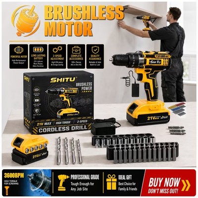 2026 21V Cordless Drill Kit with Tool Box, Rechargeable Electric Drill Set