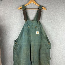 Thrashed Vintage Carhartt Overalls Canvas Double Knee 50x28 Green Dyed Bibs