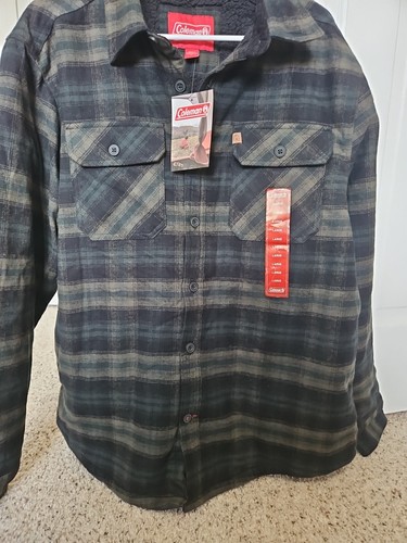 New W/ Tags Coleman Flannel Plaid Shirt/Jacket Olive Green Sherpa Lined Sz Large - Picture 7 of 10