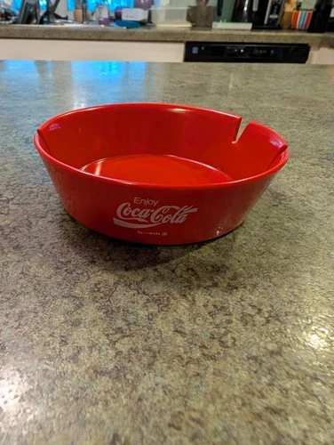 Vintage Enjoy Coca Cola Red Plastic Cigarette Ashtray Made in USA
