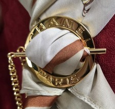 Vintage Chanel Gold CHANEL PARIS Scarf Ring with chain and bar