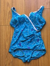 Vintage 70s Maxine Of Hollywood Turquoise Aqua Women's One Piece Swimsuit 12