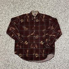 Vintage Tommy Hilfiger Plaid Ski Sled Christmas Winter AOP Flannel Shirt Mens L