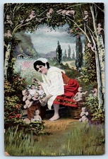 c1910's Surreal Fantasy Mother And Babies On Basket Unposted Antique Postcard