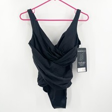 Miraclesuit Swimsuit Size 8 Black Illusionist Crossover One Piece NWT Mesh Swim