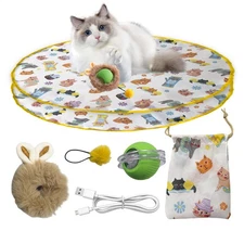  Fast Rolling Ball in Play Mat Interactive Cat Toys Chirping & Motion Activated