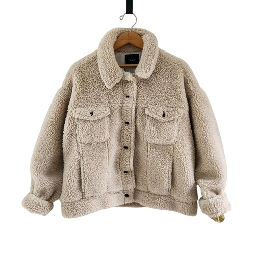 Rails Trucker Cream Teddy Button Front Jacket Pockets Womens Size XL