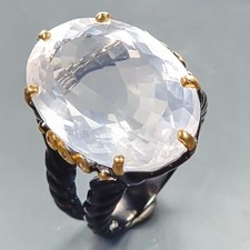 Handmade 35 ct Natural Rose Quartz Ring 925 Sterling Silver Size 9 /R439536