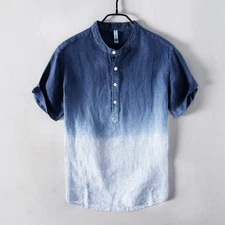 Mens Summer Short Sleeve Linen Cotton Shirts Beach Soft Loose Tops T Shirt Tee