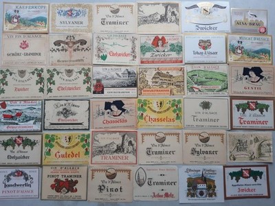 Rare Lot 55 Antique Wine Labels ALSACE BEER TRAMINER RIESLING ZWICKER BEER