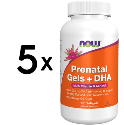 5 x NOW Foods Prenatal Gels + DHA - 180 Softgels (277,77 EUR/kg)