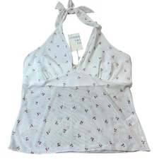 Anthropologie See You Monday Halter Top Size XL NWT Cherries White Sheer