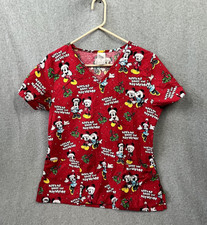 Disney Scrubs Woman  s Medium Mickey Mouse Christmas Mistletoe