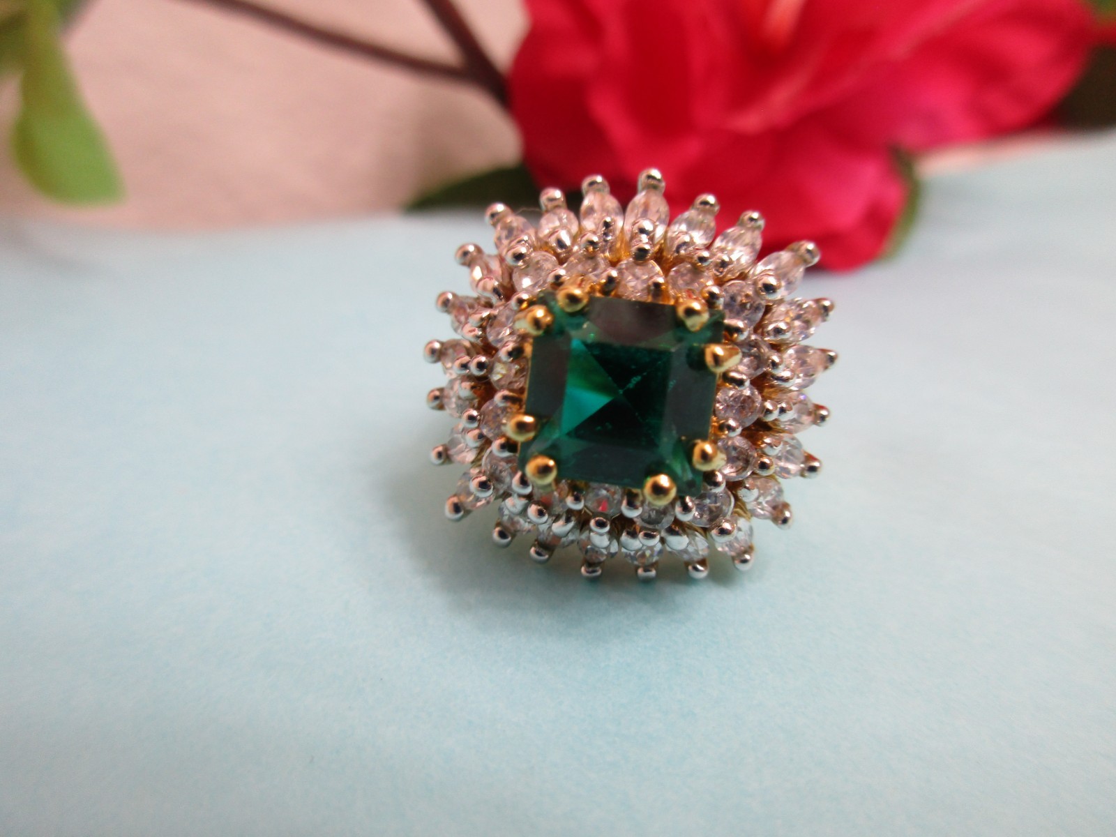 JBK JACQUELINE KENNEDY CAMROSE & KROSS Simulated EMERALD RING Size 6 Preowned