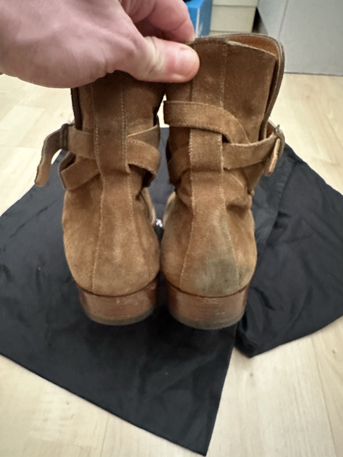 Stivali Saint Laurent Wyatt 30 Jodhpur scamosciati Hedi Slimane epoca YSL SLP marrone marrone marrone