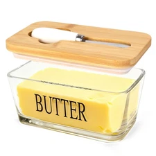 Large Butter Dish with Lid for Countertop, Glass Butter Container with Knife,...