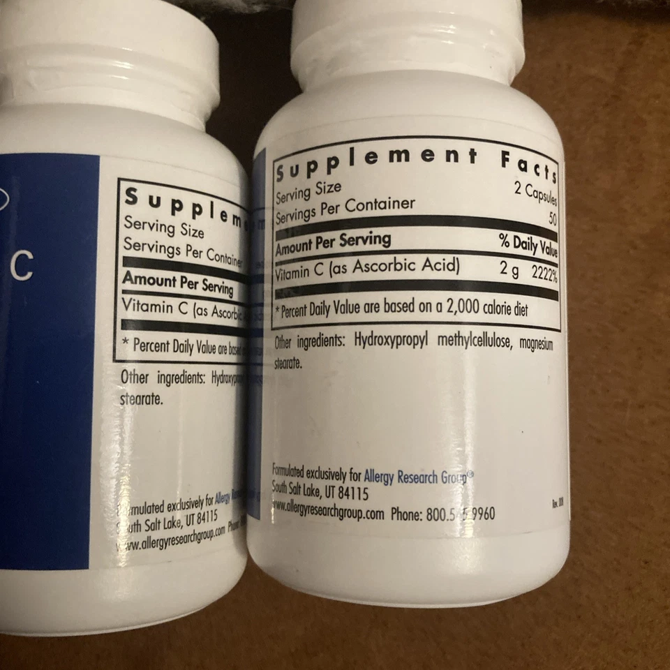 Allergy Research Group Vitamina C Pura – Suplemento Antioxidante 100ct X 2 Nuevo Foto 2 de 3