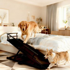 Dog Ramp for Couch or Bed, Folding Wooden Pet Ramp with Anti-Slip Mat Side Rails