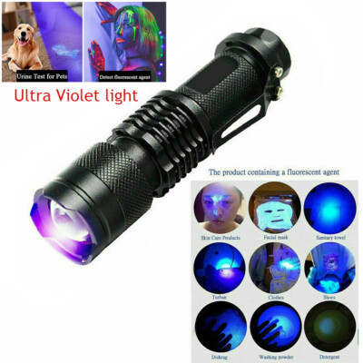 Super UV Torch Ultraviolet Flashlight 3-Modes Blacklight Light Blue Purple Lamp