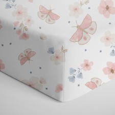 Living Textiles Premium Cotton Jersey Fitted Sheet - Fly Away Butterfly