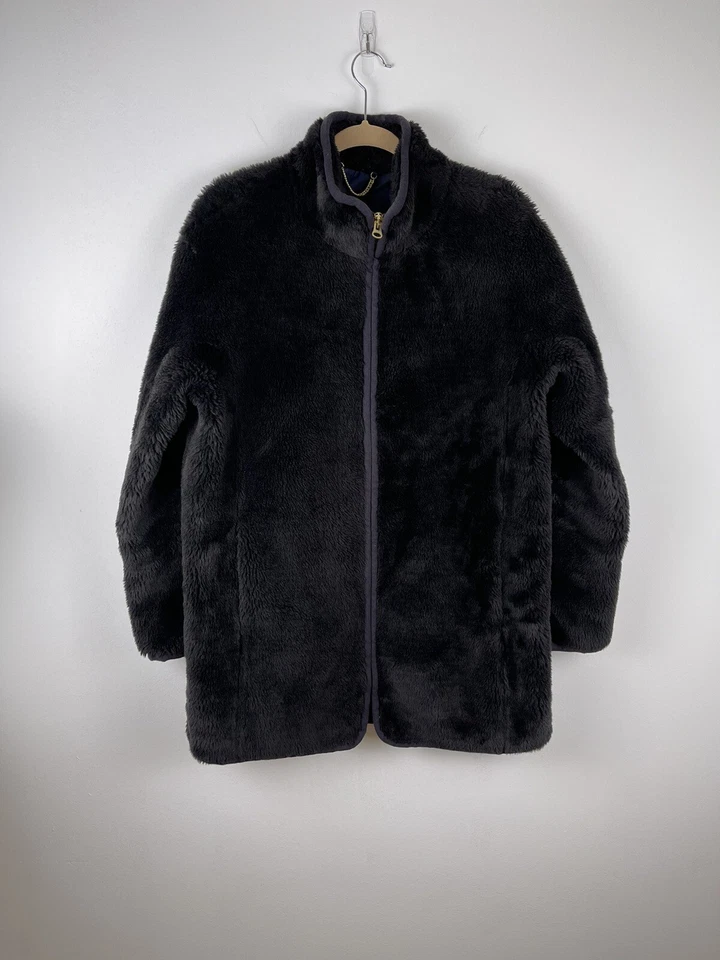 Casaco preto feminino J Crew de lã de pelúcia comprimento médio tamanho M