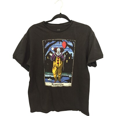 IT Pennywise Clown T-Shirt Mens Size Large Black Cotton Crew Neck Short Sleeve