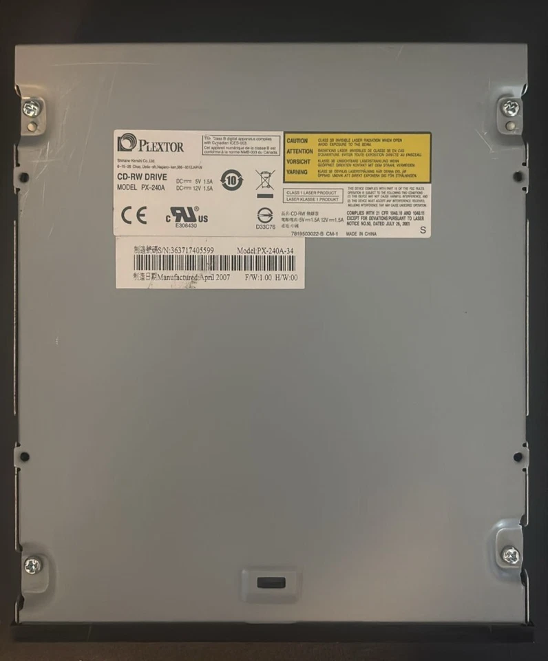 Plextor PX-240A-34 INTERNAL 52x32x52 PLEXWRITER E-IDE CD-RW Drive - Image 2 of 4