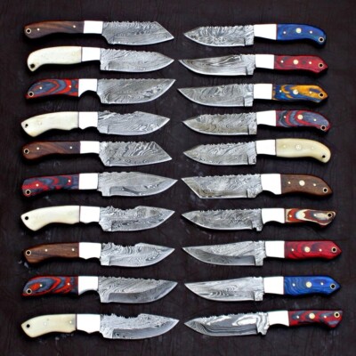LOT OF 20 PCS CUSTOM HANDMADE DAMASCUS STEEL MIX SKINNER KNIVES, HUNTING KNIVES