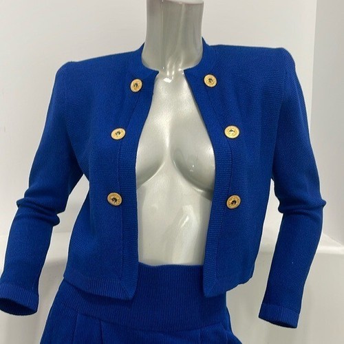 Tuta St. John By Marie grigia donna vintage 80 maglia manica lunga gonna blu taglia 4 - Foto 7 di 15