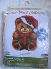New Orchidea Latch Hook Cushion Pillow Kit 4142 Christmas Teddy Bear Holiday NIP