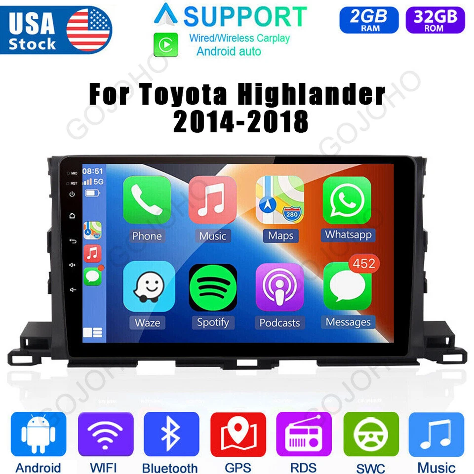 10" Android 13 Car Stereo Radio Wifi For Toyota Highlander 2014-2018 SWC Carplay - Image 3 of 4