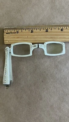 Vintage Rhinestone Mother of Pearl Lucite Folding Opera Reading Lorgnette Glass - Image 1 of 4