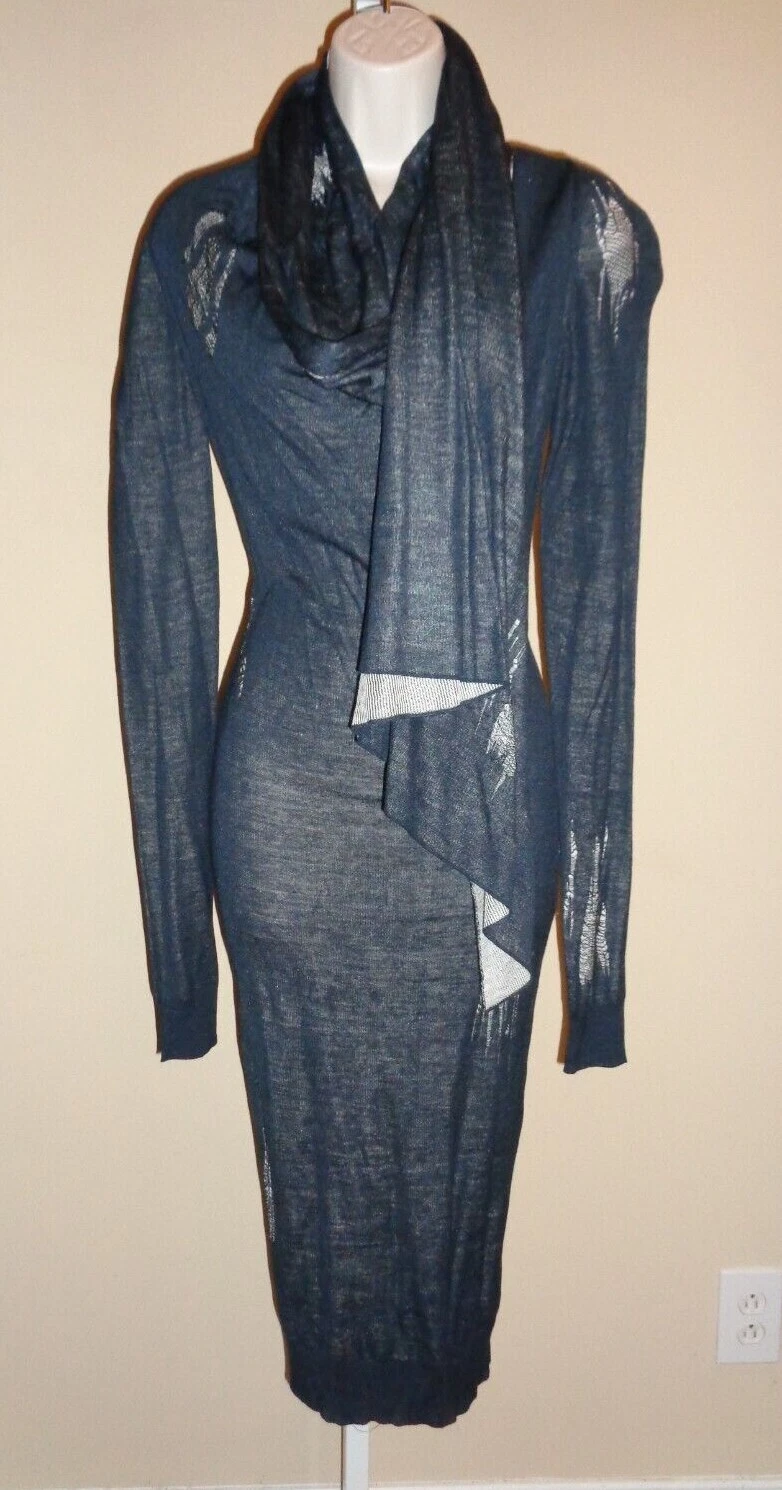 ALEXANDER MCQUEEN ABITO MIDI SPETTACOLARE S OUT NUOVO CON ETICHETTE $3.970 ALEXANDER MCKEEN MARINO EFFETTO INVECCHIATO