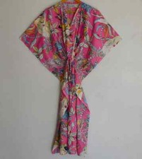 Indian 100% Cotton Long Kaftan Dress Pink Color Kimono Sleepwear Caftan Maxi