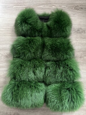 Dark Green real fox fur gilet Waistcoat Size XS-S UK